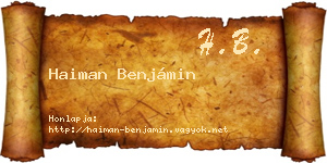 Haiman Benjámin névjegykártya